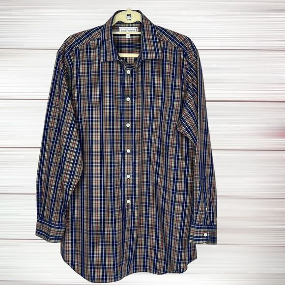 Paul Fredrick Plaid Cotton Button Down Casual Shirt size 16 1/2 -34 - Picture 3 of 10